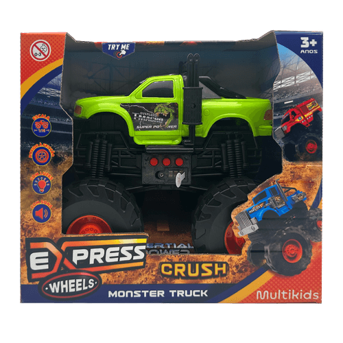 Carro Monster Truck de Brinquedo Com Som e Fricção Crush Verde Multikids - Br2234