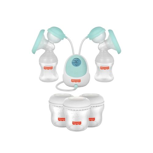 Kit Bomba de Leite Elétrica Dupla Fisher Price + 3 Frascos pra Armazenar Leite - BB1224K