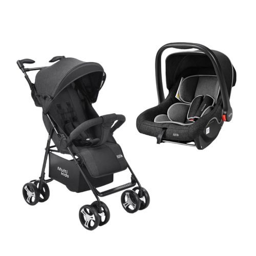 Carrinho Flick Preto + Bebê Conforto Rest Preto Com Cinza - BB444KD
