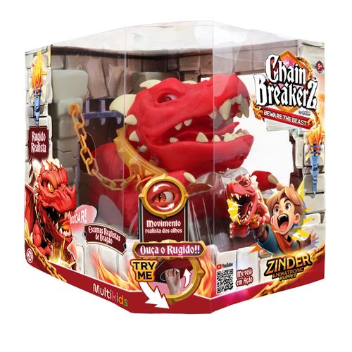 Brinquedo Fantoche de Plastico Dragão Zinder com Som e Animação Vermelho Multikids - BR2265