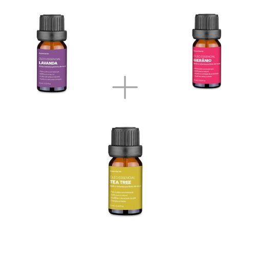 Kit 3 Óleos Essenciais Lavanda, Gerânio, Tea Tree 100% Puro Multi Saúde - HC122K