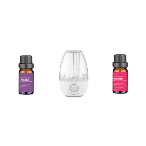 Kit Umidificador Clear Tank 2,1L Bivolt + Óleos Essenciais Lavanda e Gerânio 100% Puros Multi Saúde - HC210K