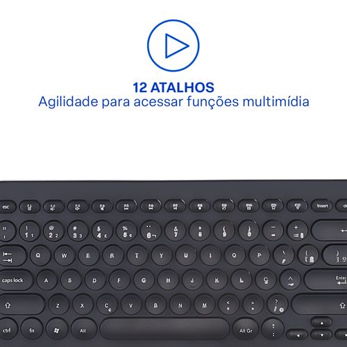 Teclado Com Fio Compact Multimídia Cabo de 130cm Teclas Redondas USB Preto Multi (Multilaser) - TC234OUT [Reembalado]