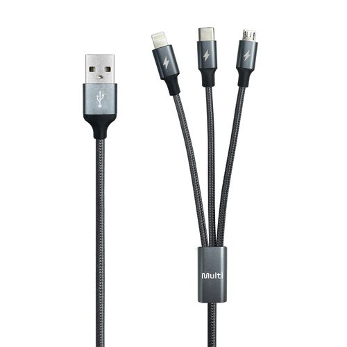 Cabo 3 em 1 em Nylon 1.2M Cinza Multi - WI501