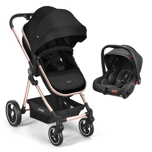 Carrinho Moisés + Bebê Conforto Travel System Jazz Preto e Rosa Litet - BB663