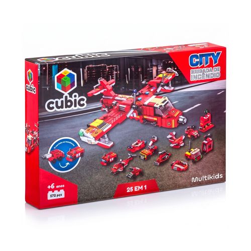 Blocos de Montar Cubic 25 em 1 Brigada de Incêndio 572 Peças Multikids - BR1614