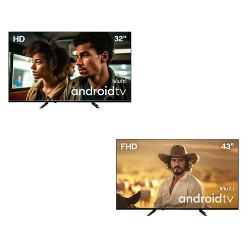 Smart TV 32" Multi HD Android TV  + Smart TV Multi 43" QLED Full HD Android TV - TL062M2KB