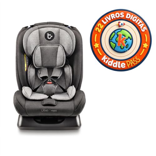 Cadeirinha para Carro Litet Mass 0-36kg Preta e Cinza + 22 Livros Digitais Kiddle Pass