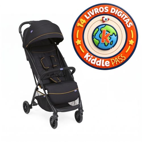 Carrinho De Passeio Glee Chicco Preto + 14 Livros Digitais Kiddle Pass
