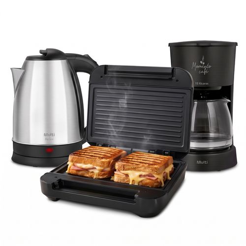 Combo Chaleira Elétrica 1,8L 220V + Cafeteira Elétrica 15 Xícaras 220V + Sanduicheira Antiaderente 220V Multi - GO401K
