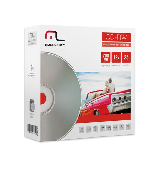 Mídia Cd-Rw Vel, 12X - 25 Un, Envelope Impresso Em Caixa Multilaser CD053