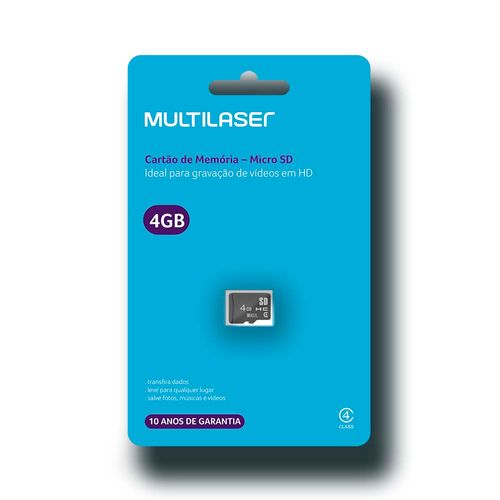 Cartão de Memória Classe 4 4GB Preto Multilaser - MC144