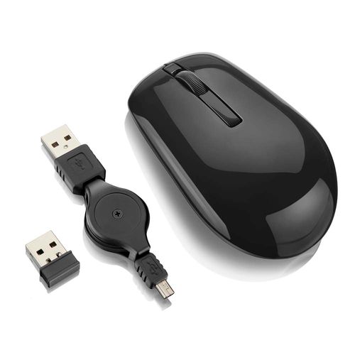 Mouse Multilaser Sem Fio 2,4Ghz Bateria De Litio Cabo Recarregador -Preto - MO186