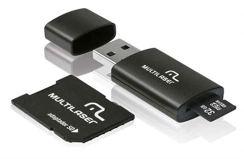 Adaptador 3 em 1 SD + Pen drive +Cartão De Memória Classe 10 32GB Preto Multilaser - MC113