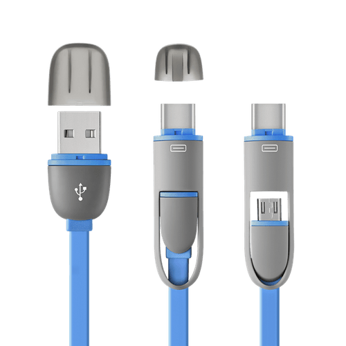 Cabo Multilaser 2 Em 1 Tyce E Micro Usb 1,5M Azul- WI352