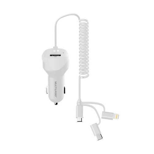 Carregador Auto Com Cabo Espiral 3 Em 1 - CB128OUT [Reembalado]