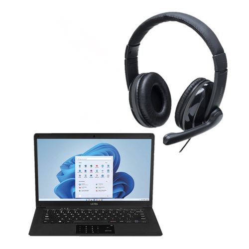 Kit Notebook Ultra, com Windows 11 Home, Intel Celeron 4GB 120GB SSD 14,1 Pol Microsoft 365 Personal e Headset Pro Conexão P2 30mw - UB235K