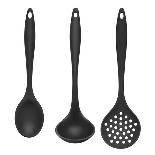 Kit Para Servir de Silicone Colher de Arroz, Escumadeira e Concha Preto Up Home - UD108OUT [Reembalado]