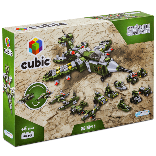 Blocos de Montar Cubic 25 em 1 Avião de Combate 576 Peças Multikids - BR1620X [Reembalado]