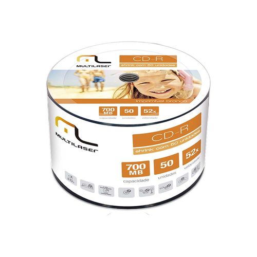 Mídia Cd-R Vel. 52X - 50 Un. Shrink Imprimível Branco Multilaser - CD052OUT [Reembalado]
