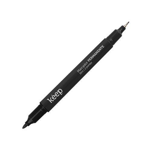 Caneta Marcador Permanente Duas Pontas Fina/Ultrafina 1mm/0.4mm Preto - Caixa c/ 12un Keep - MR020OUT [Reembalado]