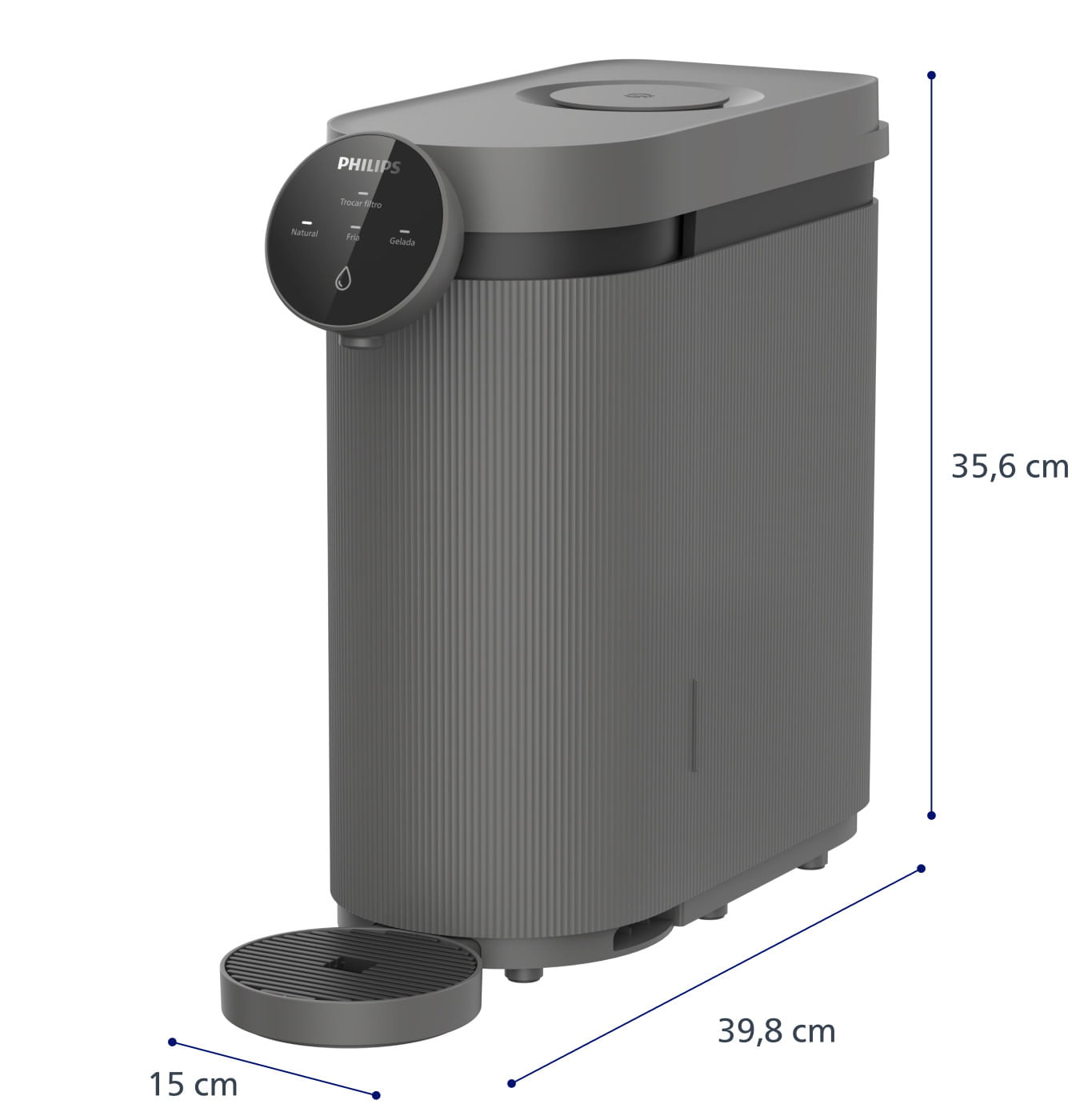 Purificador de Água Philips ADD5927DG com as dimensões 15 x 39,8 x 35,6 cm